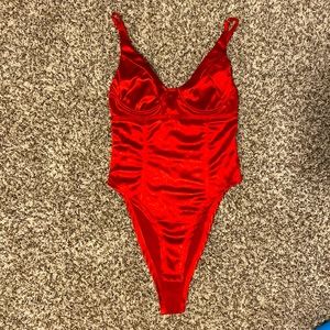 Red satin bodysuit size medium